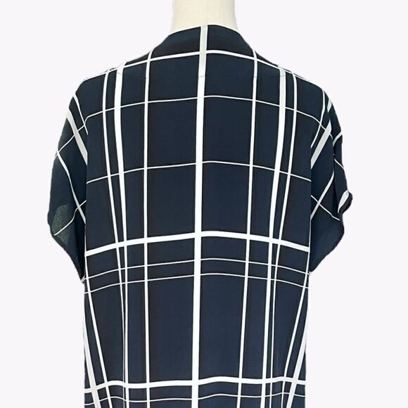 VINCE EUC Lattice print Silk dress in Blue Black & White Size M - Picture 7 of 11